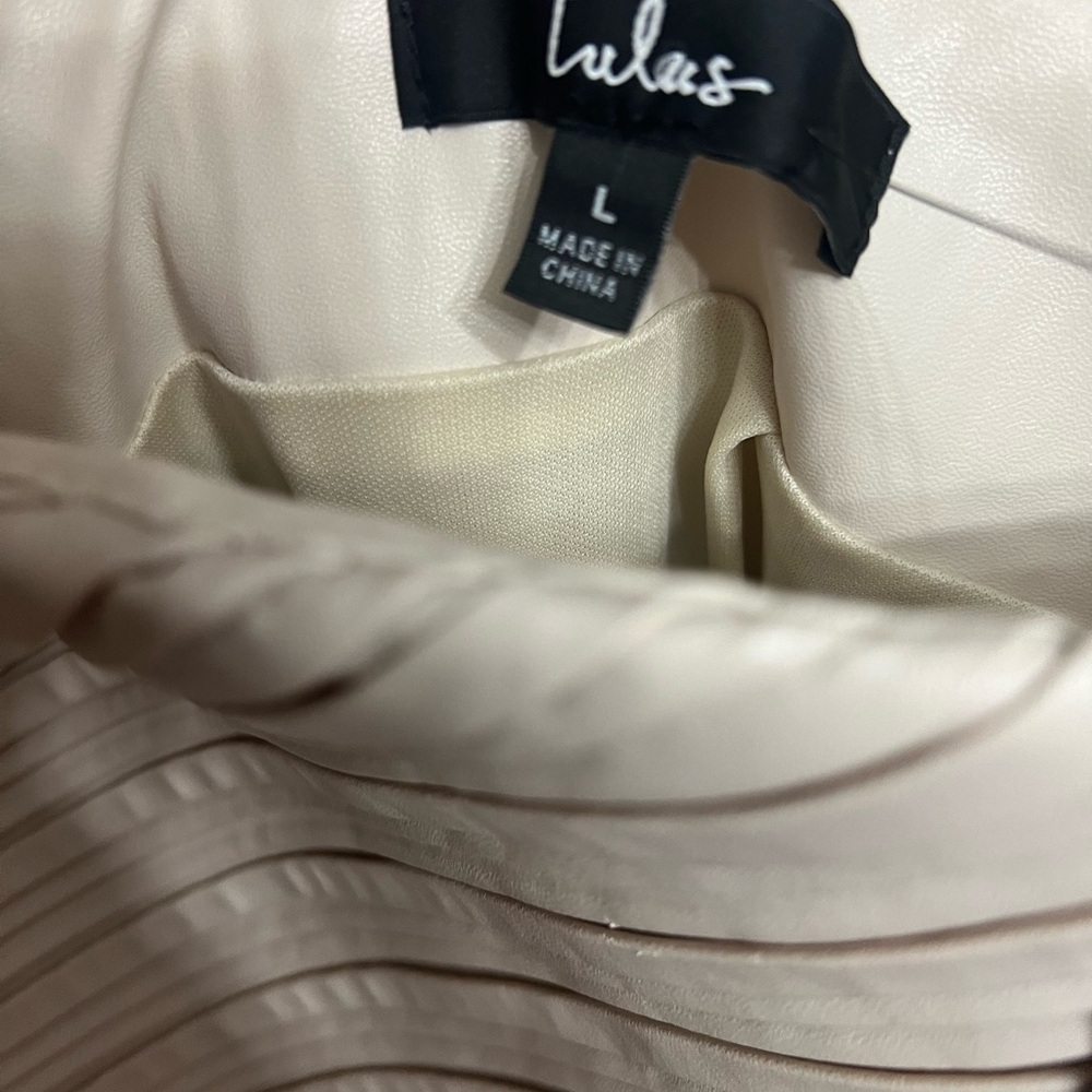 Lulus Better Luck Next Time Tan Vegan Leather Pleated Mini Skirt - Size L-NWT - Picture 5 of 7